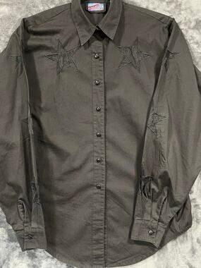Vintage Panhandle Slim Ranch & Town Western Shirt Mens Small Black Sheer Stars